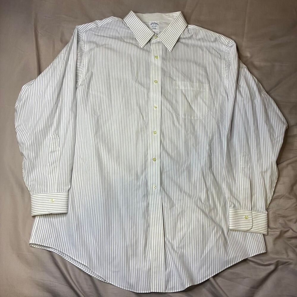 Brooks Brothers 1818 Slim Fit Dress Shirt Men’s 18-35 White Blue Stripe Cotton